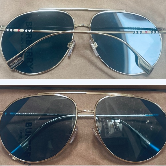 BURBERRY PILOT GOLD- TONE METAL AVIATORS WITH 2 TONE DESIGN DETAILING ON LENSES - Picture 8 of 16